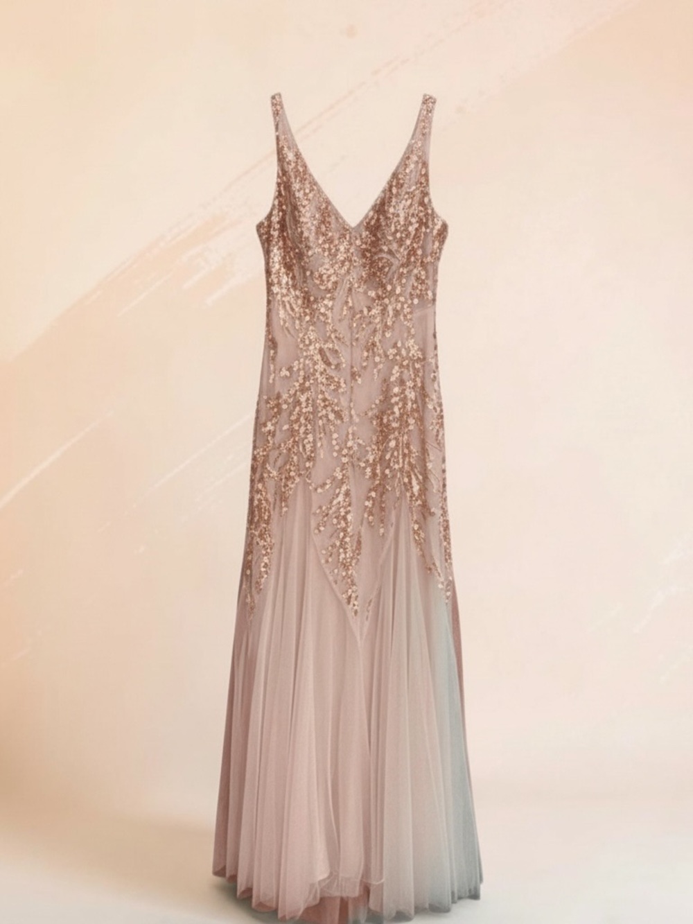 Ever Pretty Rose Gold Sequin Beaded Tulle Formal Gown Maxi Dress US 16 0XL